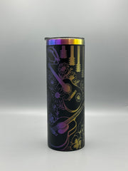 Laser Engraved Guitar & Floral Tumbler | 20oz Stainless Steel Music Lover Gift | Insulated Travel Cup with Straw