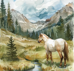 Watercolor Horses - Meadow Watcher