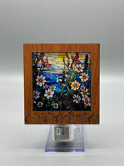 Wildflower Engraved Interchangeable LED Night Light – Stained Glass Style Acrylic Insert | Mountain & Floral Designs | Handmade Wood Frame | Cozy Ambient Lighting