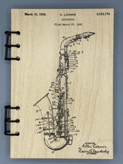 Saxophone Patent Journal – Musician Notebook, Vintage Sax Blueprint Design