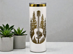 Guitar & Pine Tree Tumbler | 20 oz Insulated Music Lover Cup | Handmade Laser Engraved Guitar Travel Mug | Musician Gift