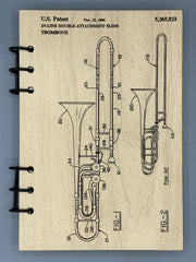 Trombone Patent Journal – A5 Musician Notebook, Vintage Trombone Blueprint Design