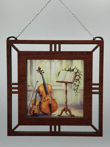 Violin & Cello Window Hanging | Stained Glass Style Music Decor | Gift for Violinist, Cellist & Music Teacher