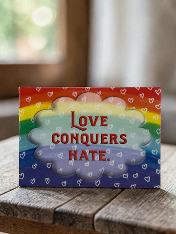 Love Conquers Hate Wood Art Box – Rainbow Inspirational Decor – Handmade Art