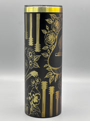 Laser Engraved Guitar & Floral Tumbler | 20oz Stainless Steel Music Lover Gift | Insulated Travel Cup with Straw