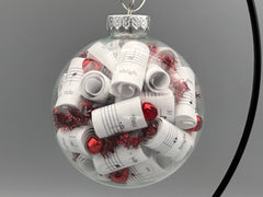 Large 4 inch Sheet Music Christmas Ornament  | Red Accents