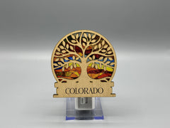 Colorado Tree of Life Night Light – Engraved Wood LED Night Light | Stained Glass Style Acrylic | Colorado Gift | Handmade Home Decor | 4"x4"