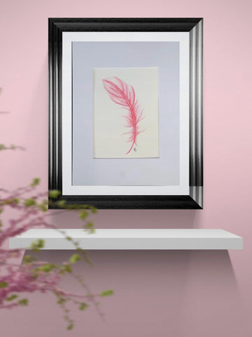 Pink Feather 6x8 Print (With 9x12 Mat) • Jeanne Dunham Art • Gift for Art Lovers