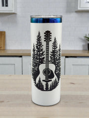 Guitar & Pine Tree Tumbler | 20 oz Insulated Music Lover Cup | Handmade Laser Engraved Guitar Travel Mug | Musician Gift