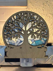 Tree of Life LED Night Light – Stained Glass Style Wood & Acrylic Night Light | Spiritual Home Decor | Handmade Ambient Lighting | 4"x4"
