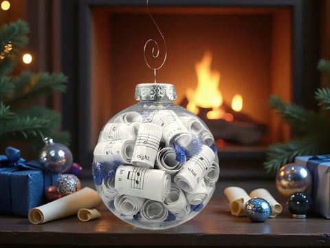 Large 4 inch Sheet Music Christmas Ornament  | Blue Accents