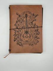 Refillable A5 Guitar Journal – Traveler Notebook with Music Notes & Floral Design, 200 Pages 100gsm Thick Paper, Ruled Lined, 5.5" x 8.1"