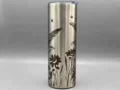 Hummingbird Wildflower Tumbler | 20 oz Insulated Stainless Steel Cup | Nature Inspired Laser Engraved Travel Mug