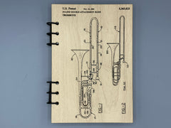 Trombone Patent Journal – A5 Musician Notebook, Vintage Trombone Blueprint Design