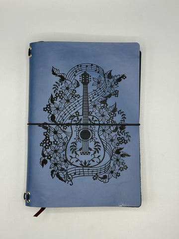 Refillable A5 Guitar Journal – Traveler Notebook with Music Notes & Floral Design, 200 Pages 100gsm Thick Paper, Ruled Lined, 5.5" x 8.1"