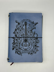 Refillable A5 Guitar Journal – Traveler Notebook with Music Notes & Floral Design, 200 Pages 100gsm Thick Paper, Ruled Lined, 5.5" x 8.1"