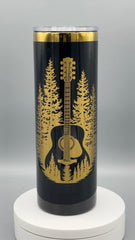 Guitar & Pine Tree Tumbler | 20 oz Insulated Music Lover Cup | Handmade Laser Engraved Guitar Travel Mug | Musician Gift
