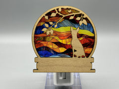 Yoda Watches the Sunset LED Night Light – 4"x4" Laser Cut Wood & Acrylic, Colorful Landscape Nightlight, Gift for Dog Lovers