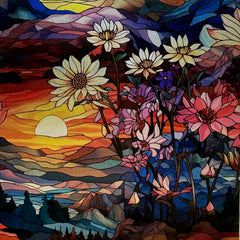 Floral Mountain Range Stained Glass Night Light Scene