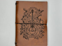 Refillable A5 Guitar Journal – Traveler Notebook with Music Notes & Floral Design, 200 Pages 100gsm Thick Paper, Ruled Lined, 5.5" x 8.1"