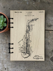 Saxophone Patent Journal – Musician Notebook, Vintage Sax Blueprint Design