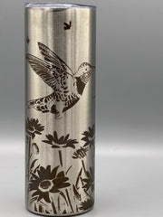 Hummingbird Wildflower Tumbler | 20 oz Insulated Stainless Steel Cup | Nature Inspired Laser Engraved Travel Mug