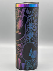 Laser Engraved Guitar & Floral Tumbler | 20oz Stainless Steel Music Lover Gift | Insulated Travel Cup with Straw