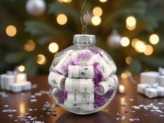 Large 4 inch Sheet Music Christmas Ornament  | Fuchsia Accents