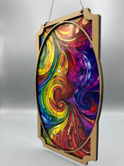 Geometric Rectangle & Circle Suncatcher | Eco Wood & Acrylic | Handcrafted in Colorado