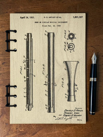 Oboe Patent Journal – Musician Notebook, Vintage Oboe Blueprint Design