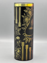 Laser Engraved Guitar & Floral Tumbler | 20oz Stainless Steel Music Lover Gift | Insulated Travel Cup with Straw