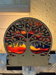 Tree of Life LED Night Light – Stained Glass Style Wood & Acrylic Night Light | Spiritual Home Decor | Handmade Ambient Lighting | 4"x4"