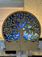 Tree of Life LED Night Light – Stained Glass Style Wood & Acrylic Night Light | Spiritual Home Decor | Handmade Ambient Lighting | 4"x4"