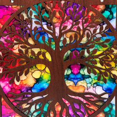 Tree of Life Suncatcher – 9" Handmade Wood & Colorful Acrylic Window Hanging | Stained Glass Style Nature Decor