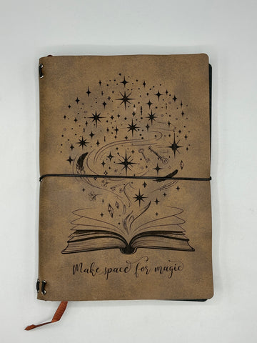 Refillable A5 “Make Space for Magic” Journal – Traveler Style Notebook, 200 Pages 100gsm Thick Paper, Ruled Lined, 5.5" x 8.1" Writing Journal