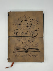 Refillable A5 “Make Space for Magic” Journal – Traveler Style Notebook, 200 Pages 100gsm Thick Paper, Ruled Lined, 5.5" x 8.1" Writing Journal