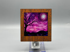 Leaf Engraved Interchangeable LED Night Light – Stained Glass Style Acrylic Insert | Mountain & Floral Designs | Handmade Wood Frame | Cozy Ambient Lighting