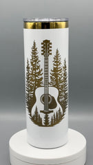 Guitar & Pine Tree Tumbler | 20 oz Insulated Music Lover Cup | Handmade Laser Engraved Guitar Travel Mug | Musician Gift