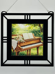 Piano Garden Suncatcher | Handmade Window Hanging | Acrylic & Wood Music Lover Gift |