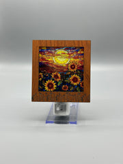 Wildflower Engraved Interchangeable LED Night Light – Stained Glass Style Acrylic Insert | Mountain & Floral Designs | Handmade Wood Frame | Cozy Ambient Lighting