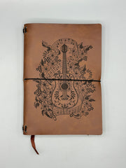 Refillable A5 Guitar Journal – Traveler Notebook with Music Notes & Floral Design, 200 Pages 100gsm Thick Paper, Ruled Lined, 5.5" x 8.1"