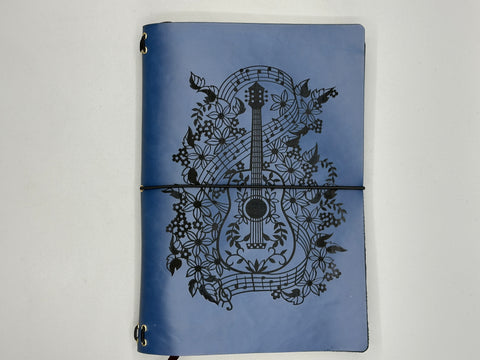 Refillable A5 Guitar Journal – Traveler Notebook with Music Notes & Floral Design, 200 Pages 100gsm Thick Paper, Ruled Lined, 5.5" x 8.1"