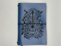 Refillable A5 Guitar Journal – Traveler Notebook with Music Notes & Floral Design, 200 Pages 100gsm Thick Paper, Ruled Lined, 5.5" x 8.1"