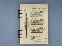 Clarinet Patent Journal A5 | Vintage Instrument Patent Journal | Refillable Wood Cover Notebook
