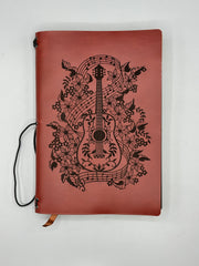 Refillable A5 Guitar Journal – Traveler Notebook with Music Notes & Floral Design, 200 Pages 100gsm Thick Paper, Ruled Lined, 5.5" x 8.1"