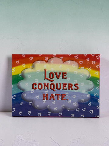 Love Conquers Hate Wood Art Box – Rainbow Inspirational Decor – Handmade Art