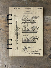 Clarinet Patent Journal A5 | Vintage Instrument Patent Journal | Refillable Wood Cover Notebook