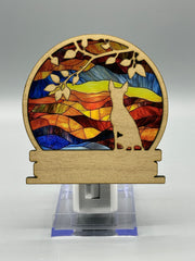 Yoda Watches the Sunset LED Night Light – 4"x4" Laser Cut Wood & Acrylic, Colorful Landscape Nightlight, Gift for Dog Lovers