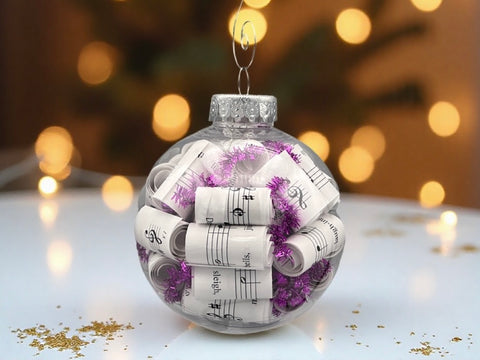 Large 4 inch Sheet Music Christmas Ornament  | Fuchsia Accents
