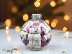 Large 4 inch Sheet Music Christmas Ornament  | Fuchsia Accents
